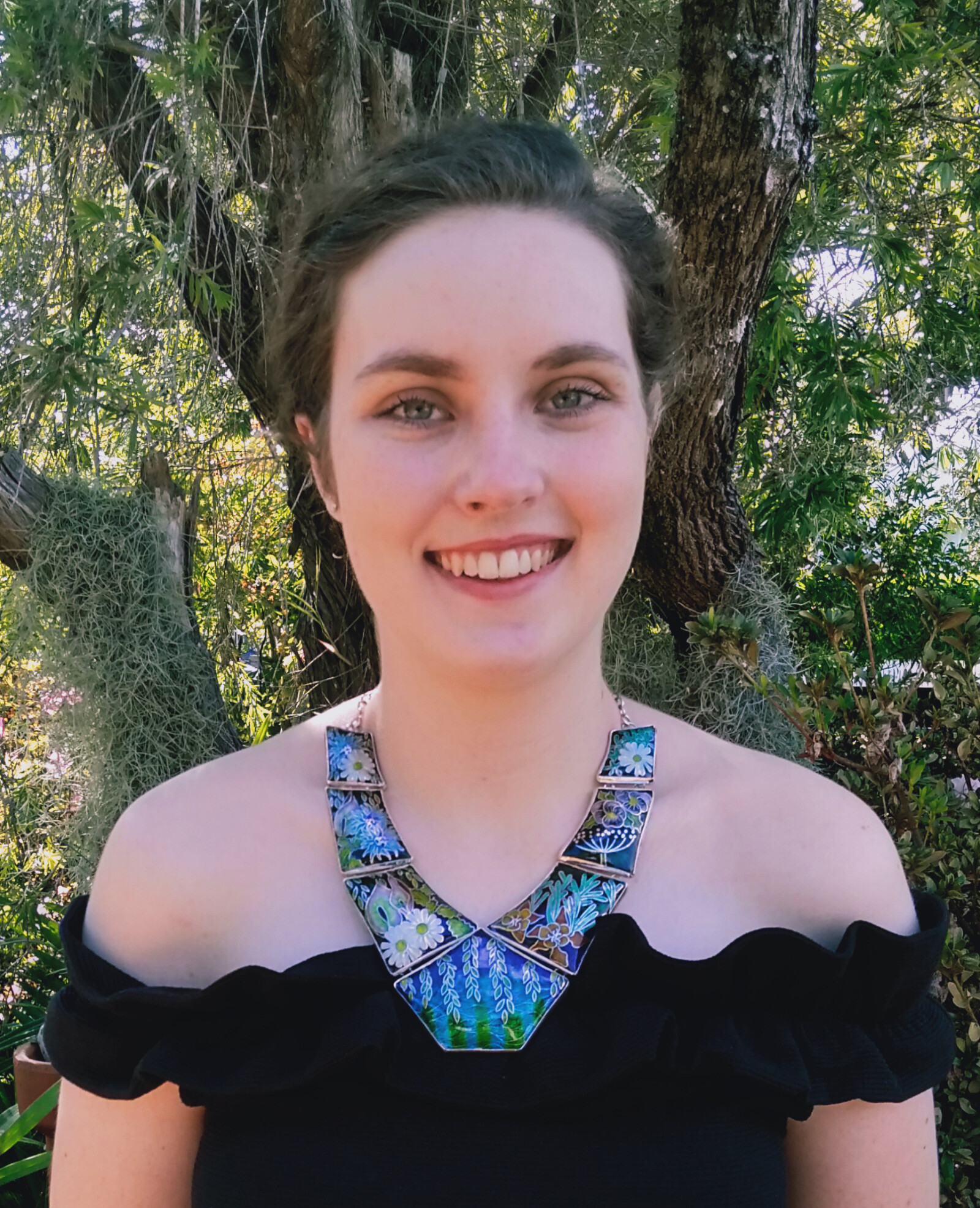 Beth wearing Ophella necklace